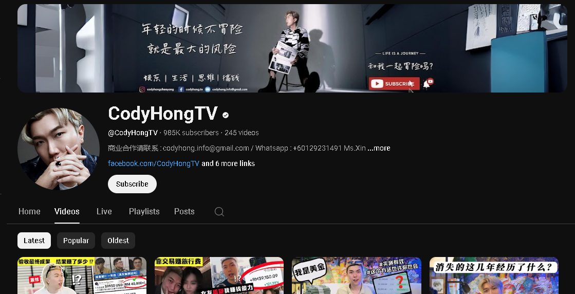 Cody Hong Chinese Influencer In Malaysia
